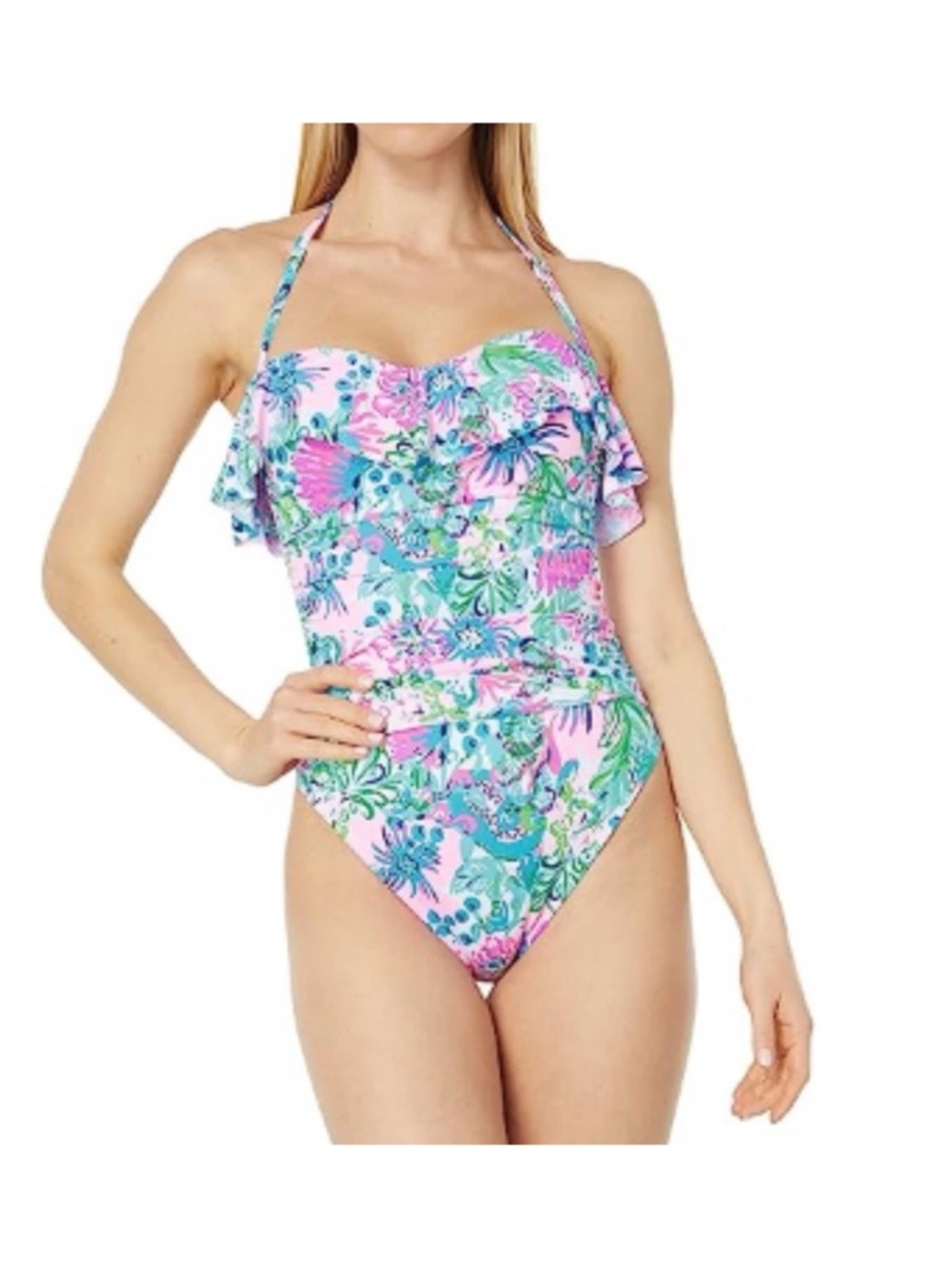 Lilly Pulitzer Rubyann Swimsuit Mandevilla White Pink Floral Size 6